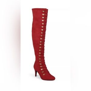 Journey over the knee faux suede red boots size 8